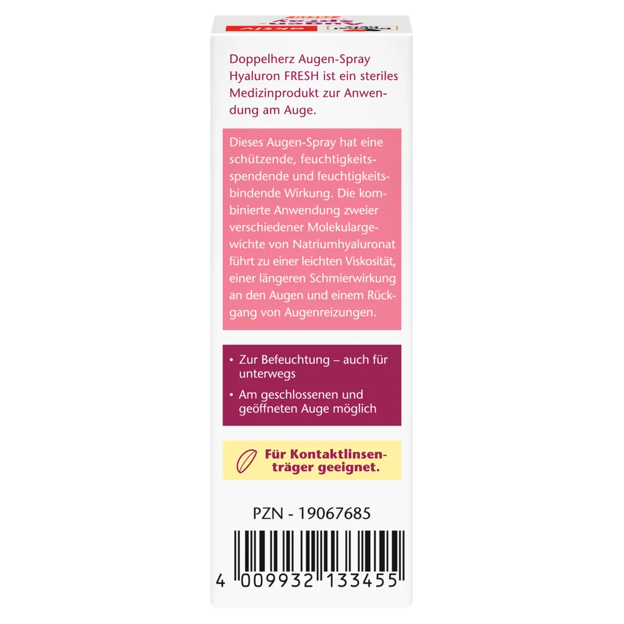 Abbildung der Produktverpackung Doppelherz aktiv Augen-Spray Hyaluron FRESH Rückansicht